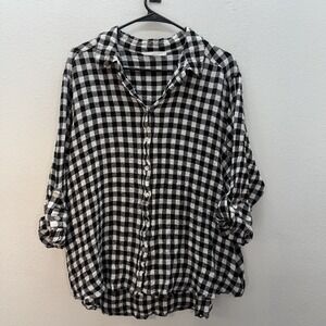 Jane & Delancey Tunic Top Shirt Sz 2X Crinkle Stretch Popover Striped Roll Tab